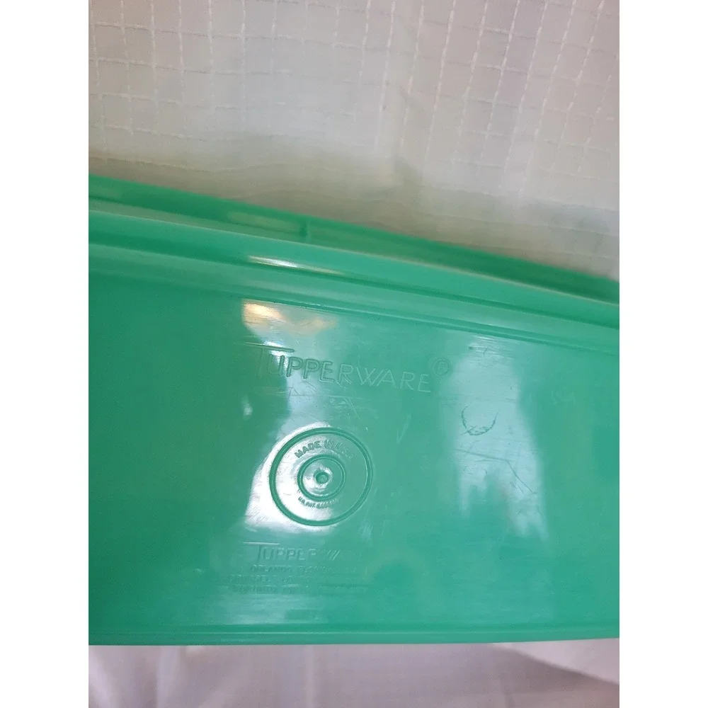 Vintage Tupperware Seafoam Green Rectangular Storage Bin Container Made in USA